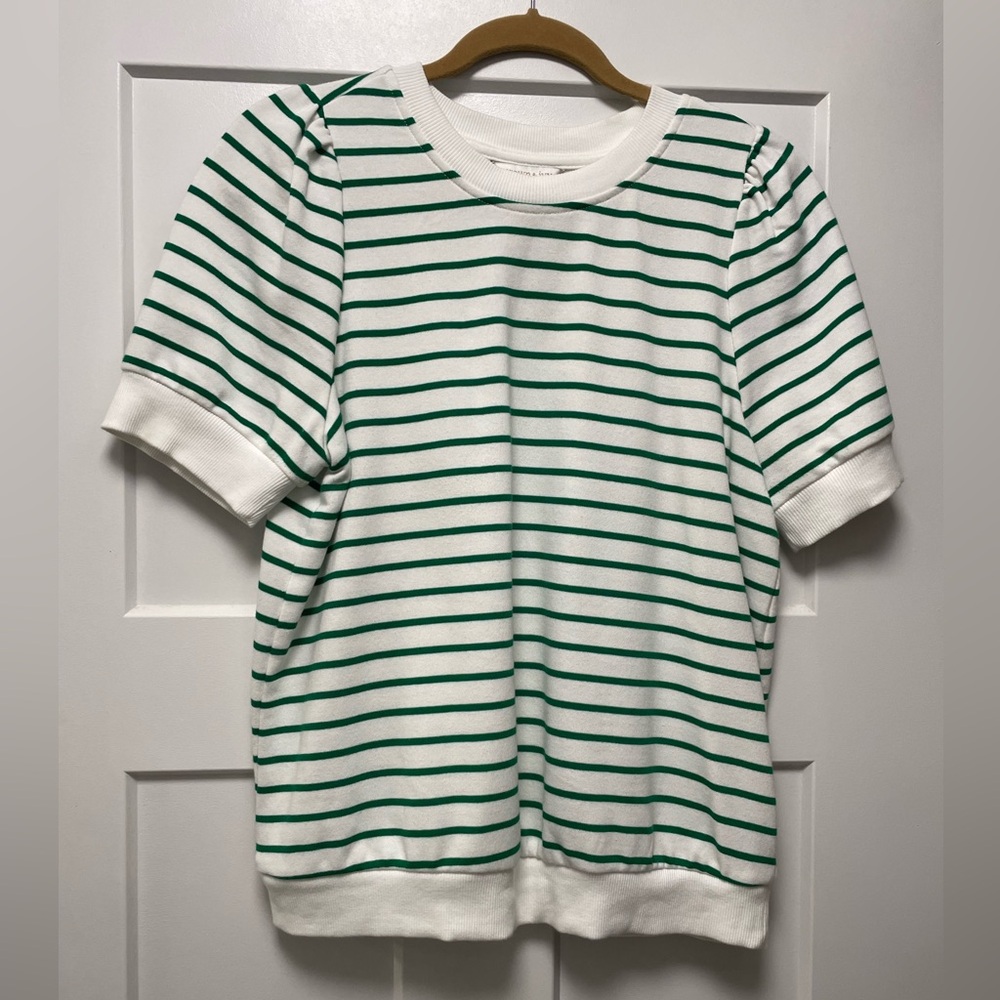 Green Stripe Short Sleeve Top - Classic Crewneck